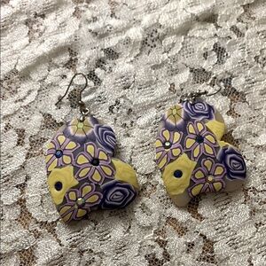 polymer clay Heart-Shaped swarovski Floral Earrings